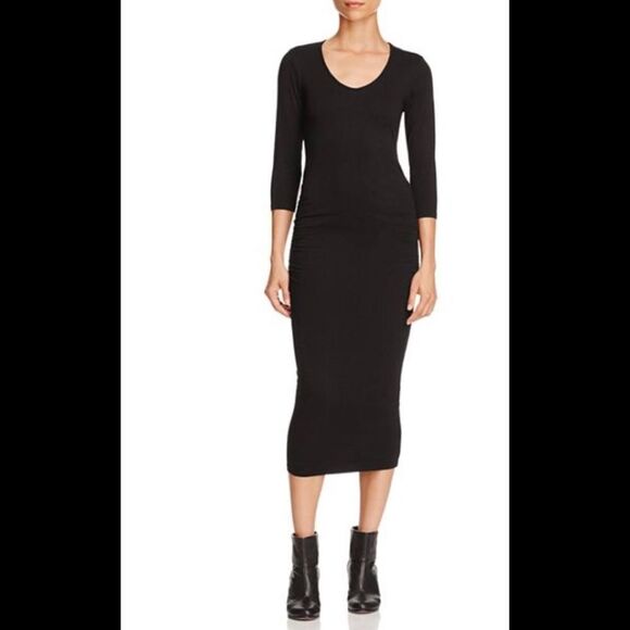New. Michael Stars black ruched midi dress. Large. New - Picture 4 of 9